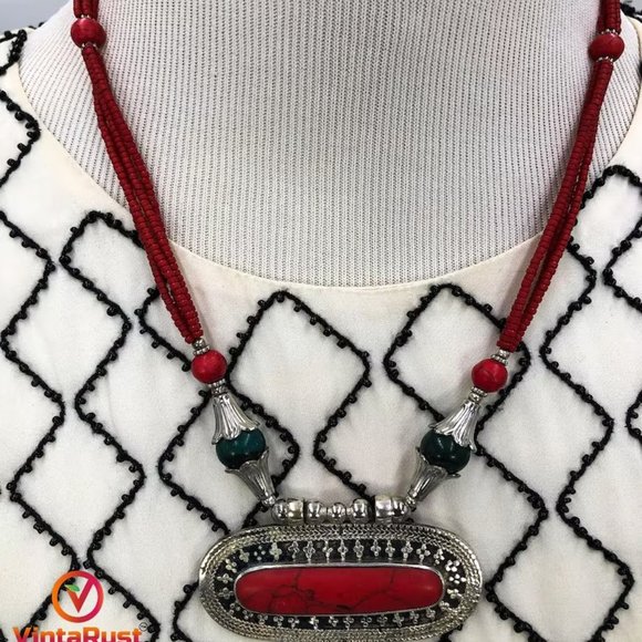 Afghan Tribal Stone Pendant Necklace, Handmade Afghan Jewelry, Pendant Necklace - Picture 9 of 10